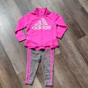 adidas Hot Pink Zip Jacket with Grey and Pink Stripe Leggings